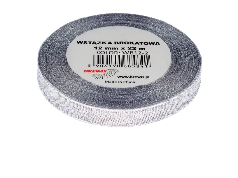 Wstążka brokatowa srebrna 12mmx22m WB12-2 Brewis